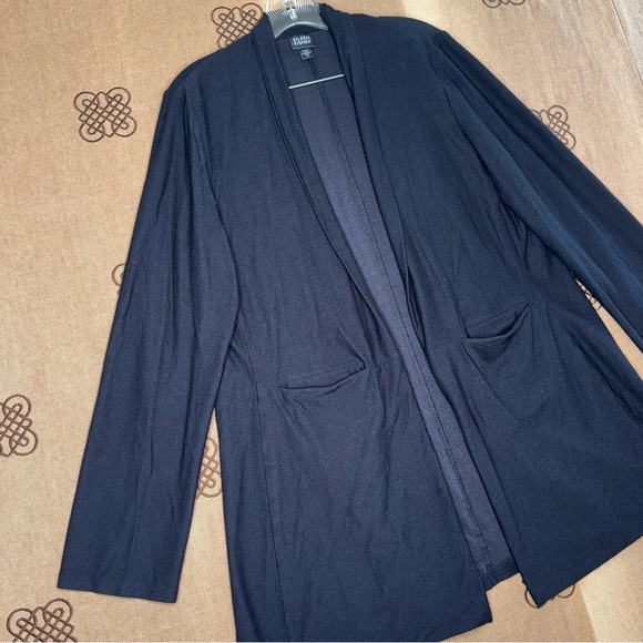 Eileen Fisher Black Tencel Jersey Front Pockets Cardigan Size M - Picture 2 of 12